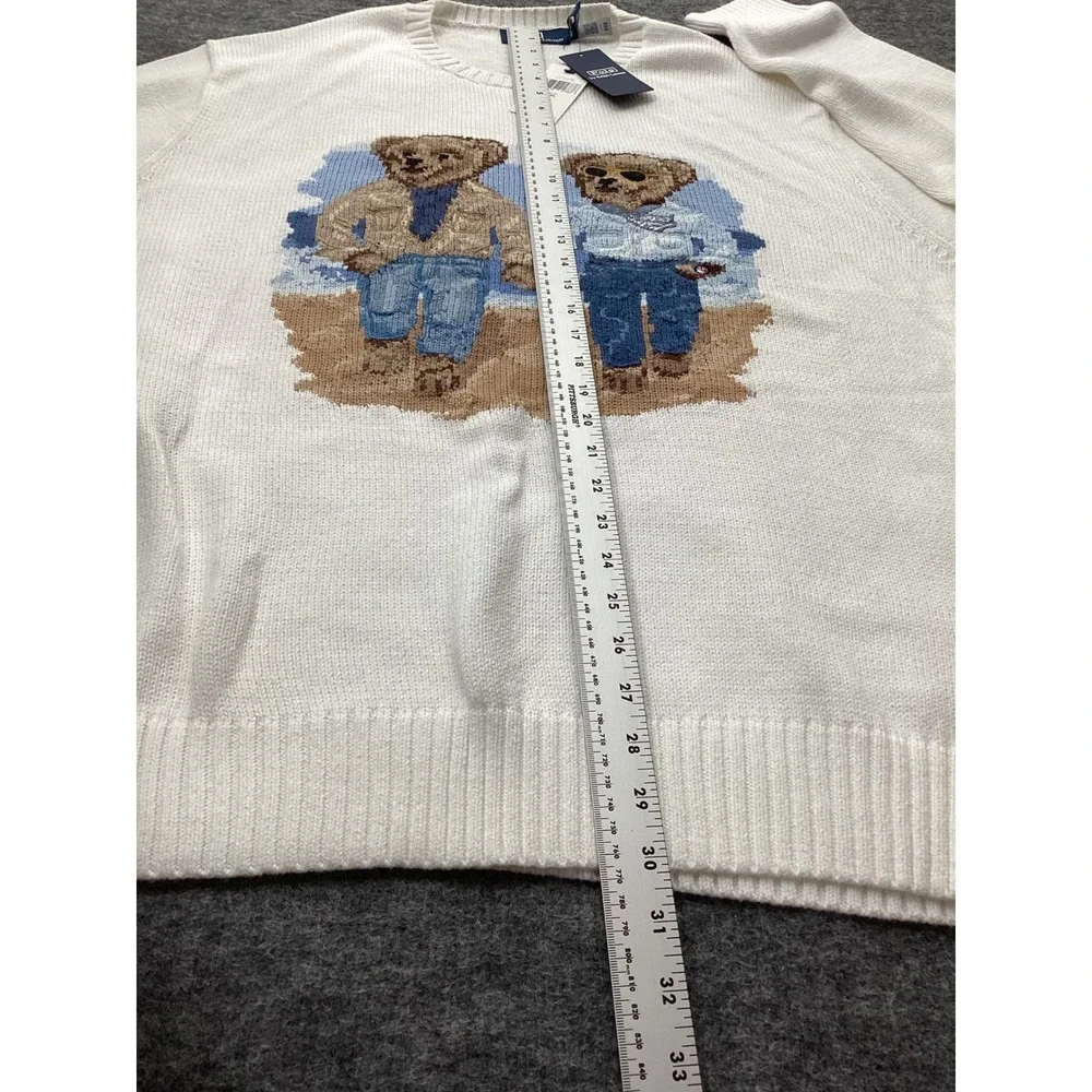 Polo Ralph Lauren Mens XXL White Beach Polo Bear Cotton Knit Sweater RL 85 New